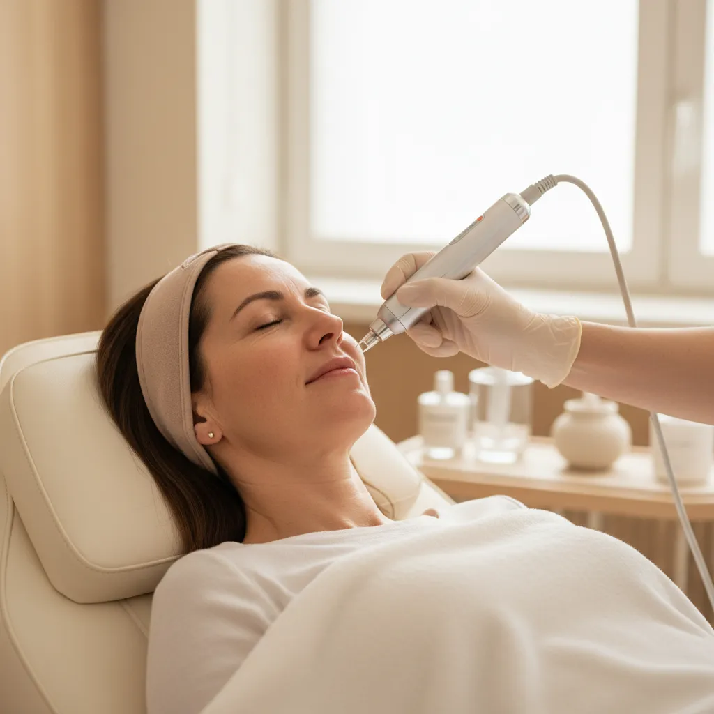 Microneedling session on patient skin