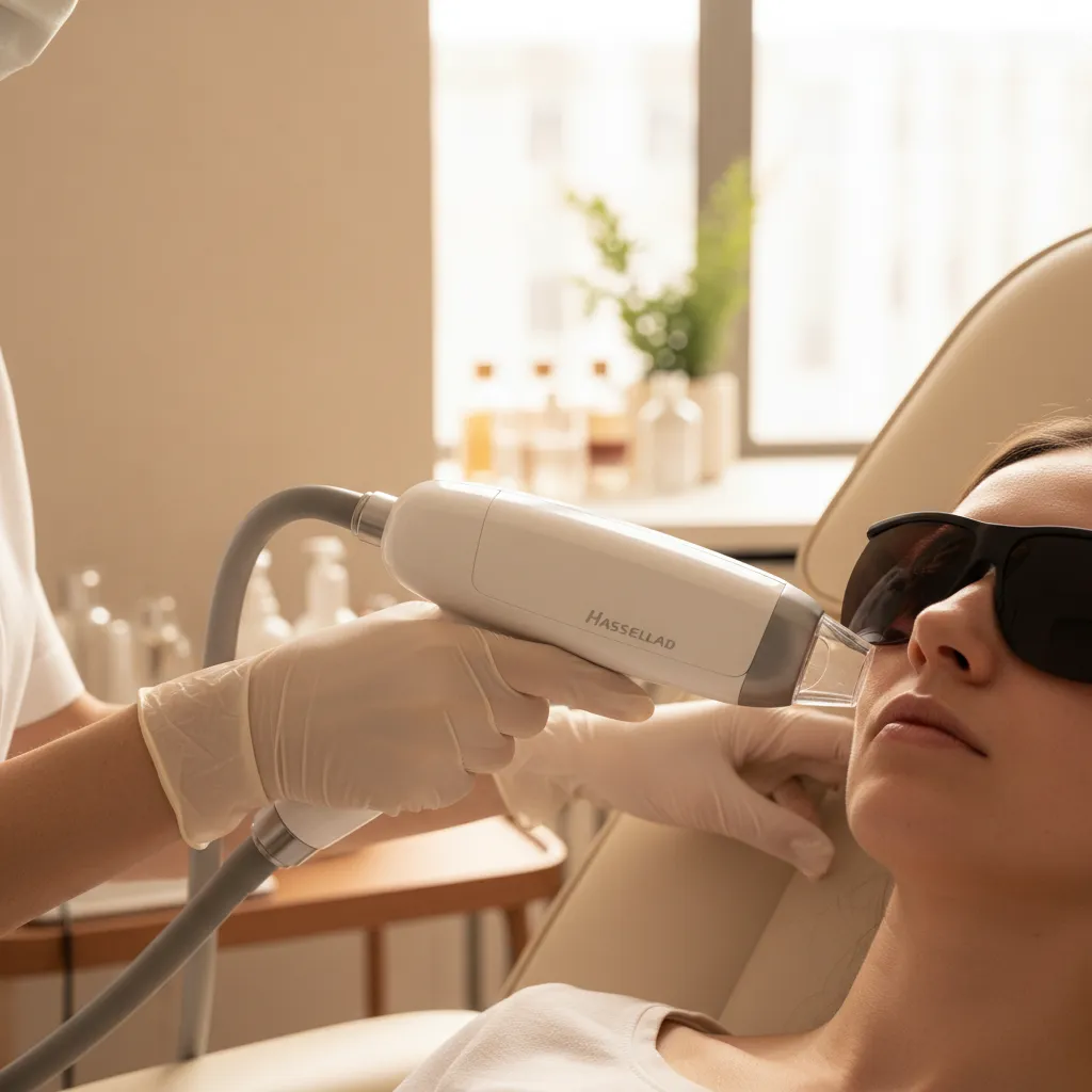 Vascular laser treatment targeting facial redness in clinic