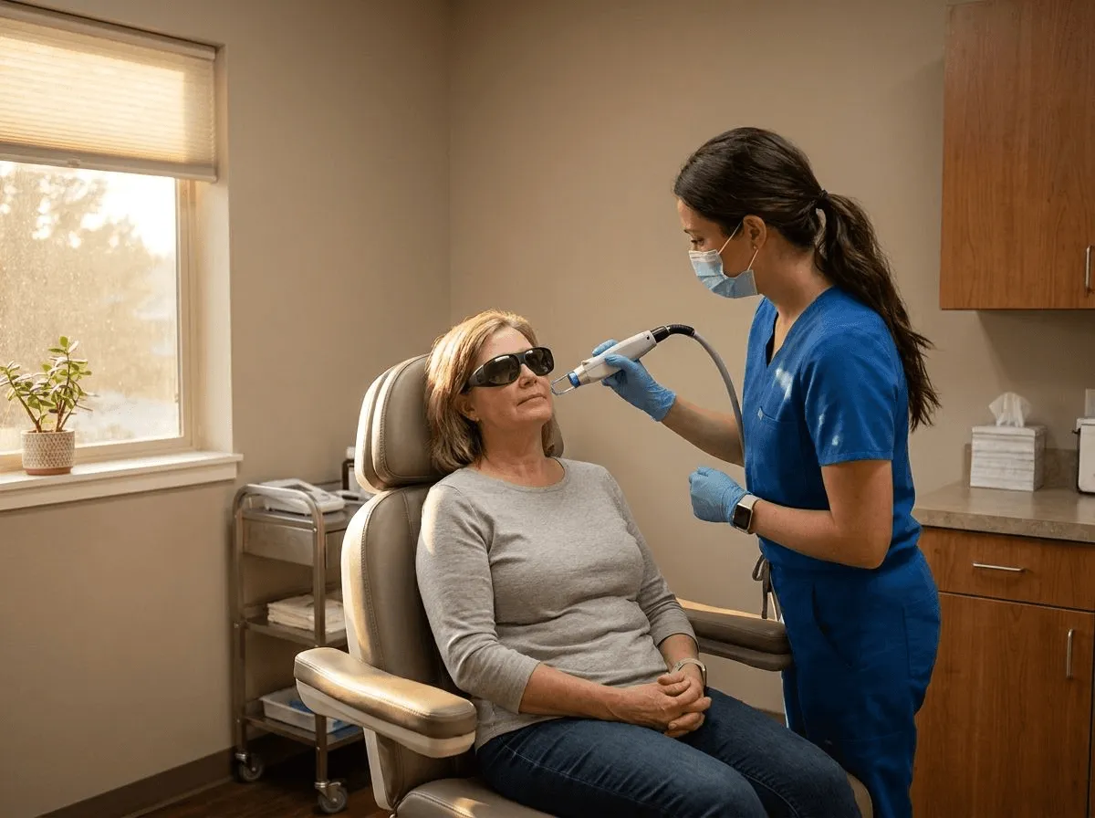 Vascular laser treatment targeting facial redness in clinic