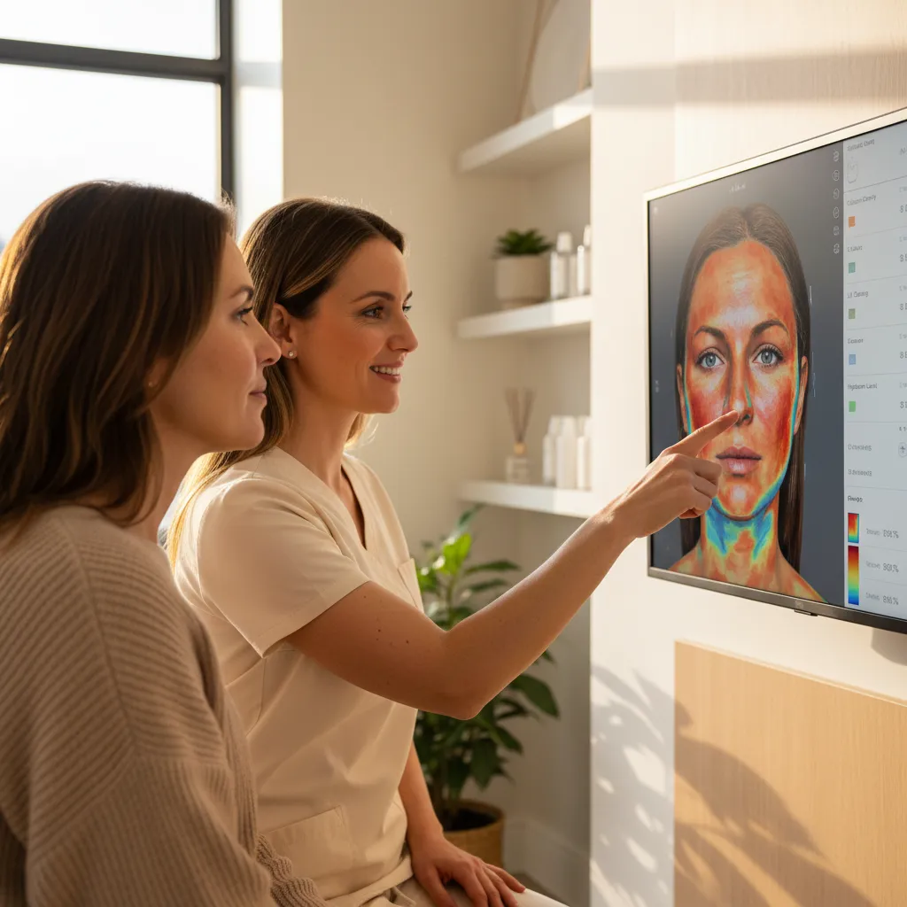 Detailed 3D skin analysis results on screen during consultation