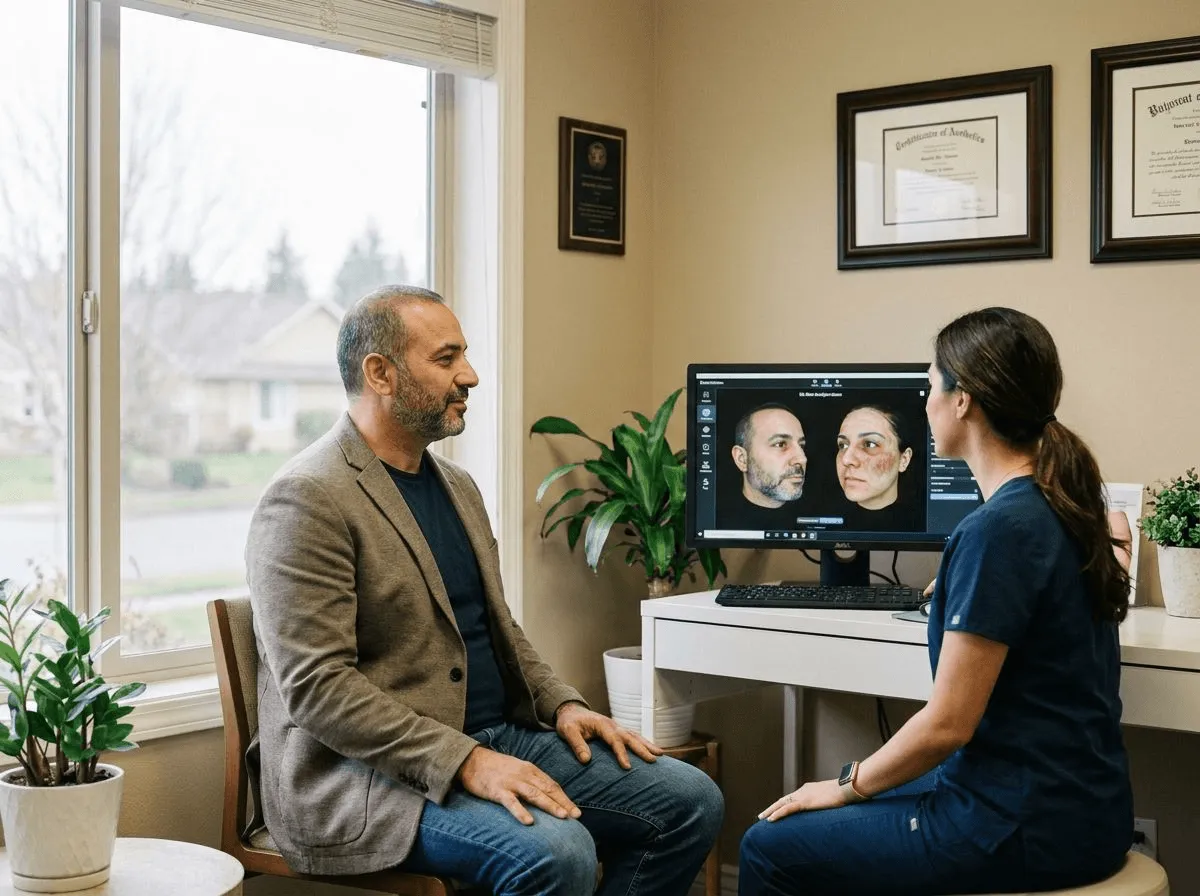 Detailed 3D skin analysis results on screen during consultation