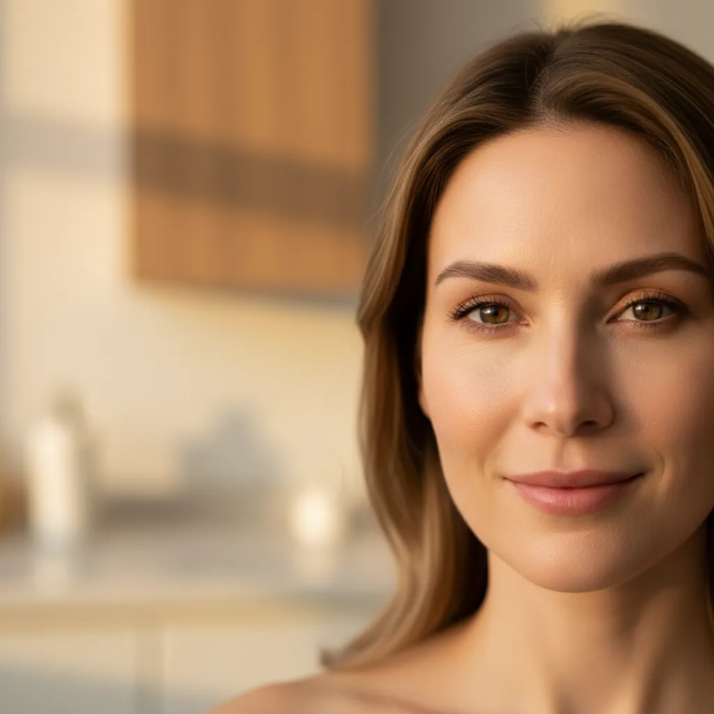 Woman with smooth, naturally relaxed forehead and eye area