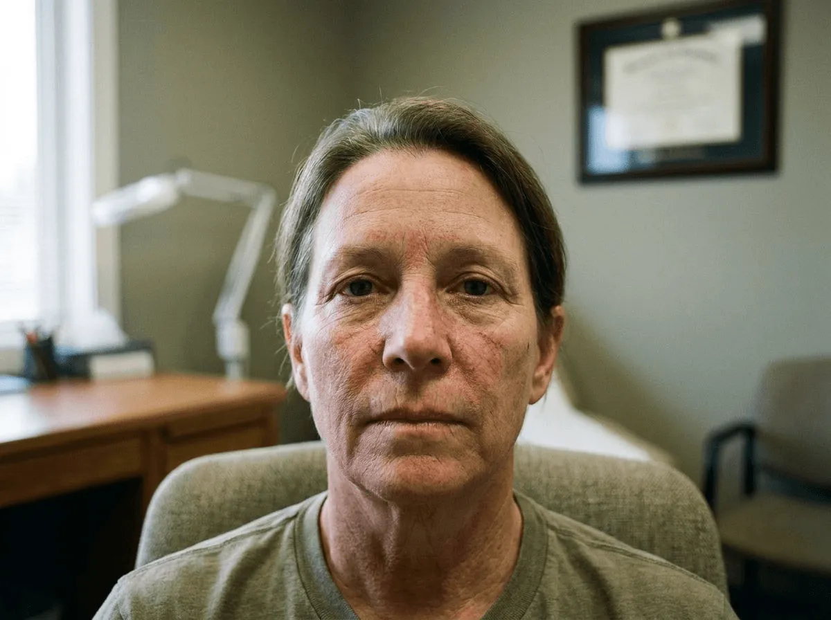 Close-up showing telangiectasia (broken blood vessels) on the nose and cheek area before treatment