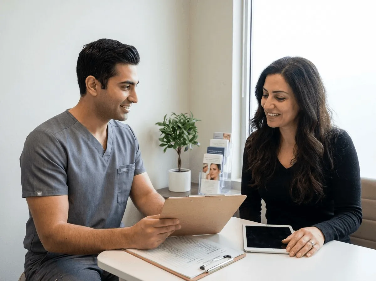 Close-up of a provider reviewing a patient medication list before Botox treatment