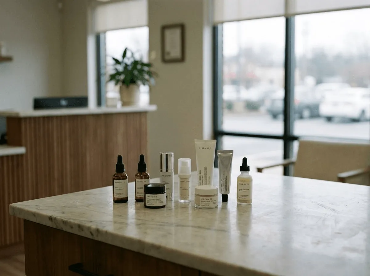 Luxury skincare products arranged on marble surface