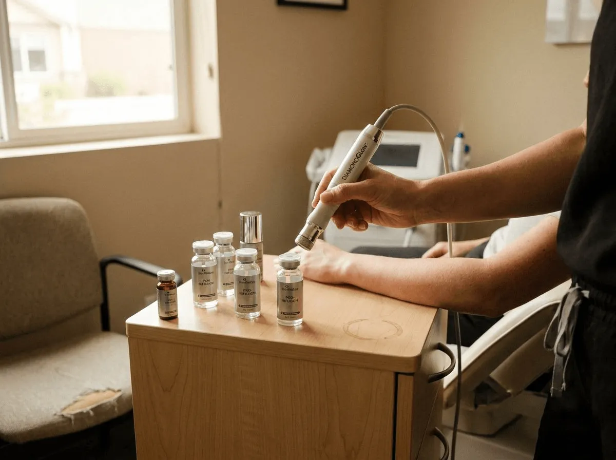 DiamondGlow diamond-tip handpiece and SkinMedica Pro-Infusion serums