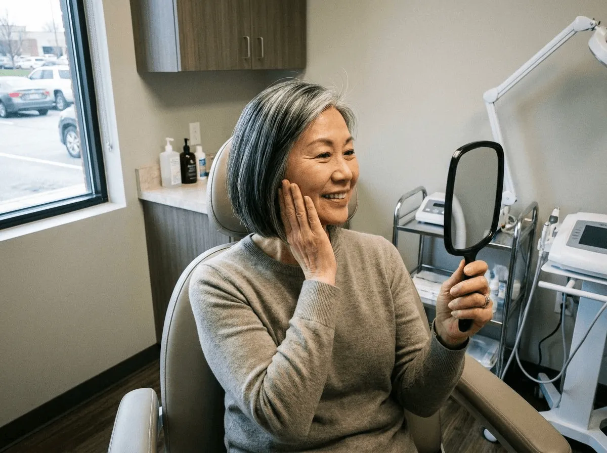 Woman enjoying the feeling of fresh, dewy skin