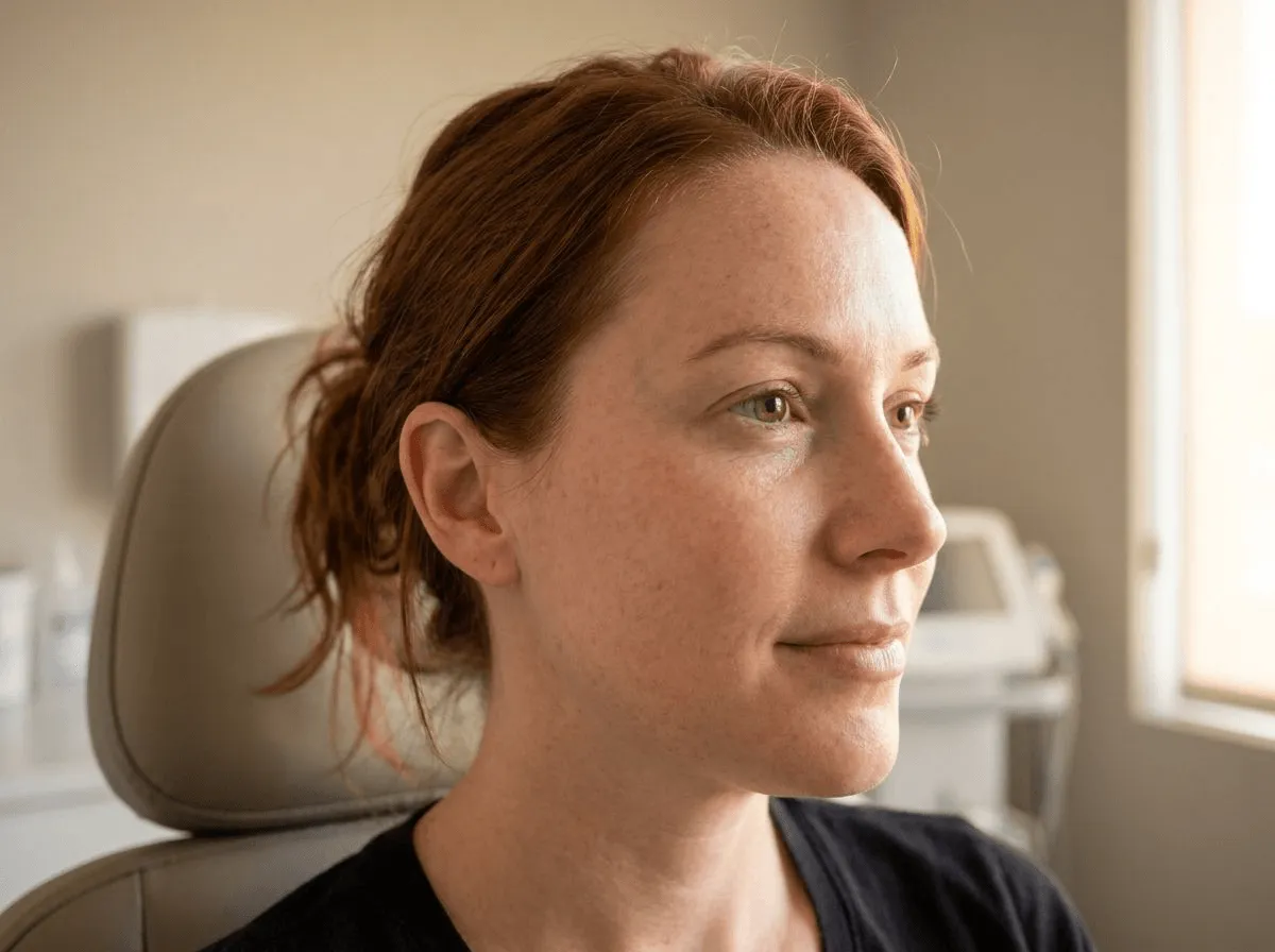 Close-up of clear, smooth skin on cheek and jawline area