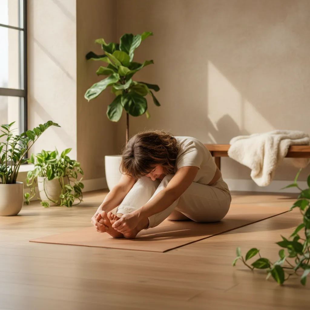 Woman doing gentle yoga, a safe activity after Botox treatment