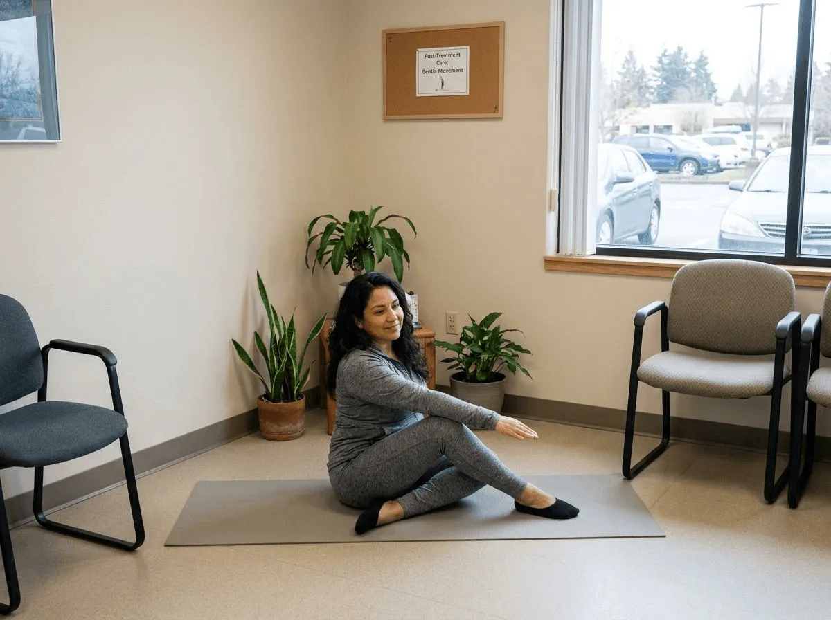 Woman doing gentle yoga, a safe activity after Botox treatment