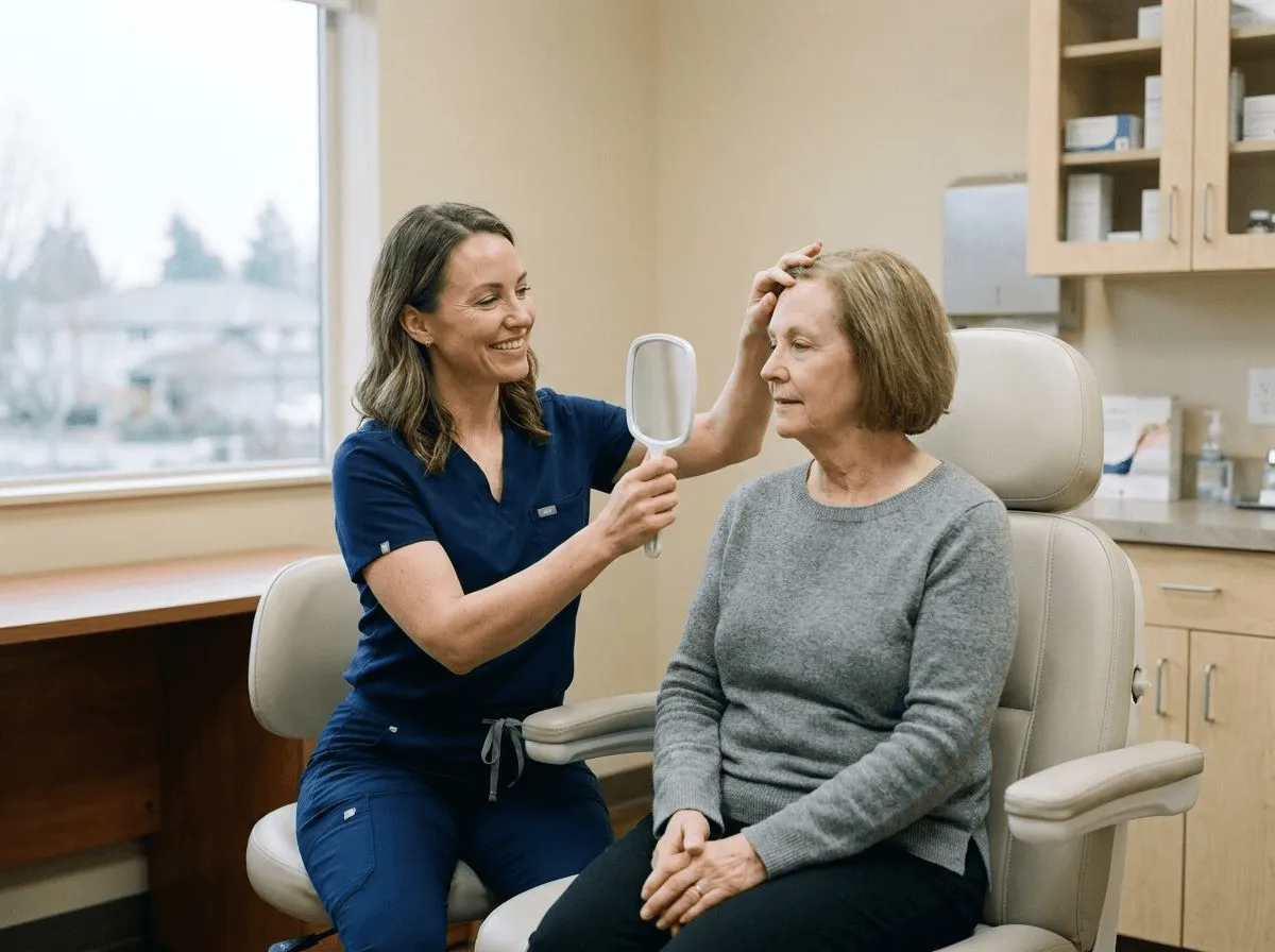 Provider performing a Botox follow-up assessment at Allen Medical Aesthetics