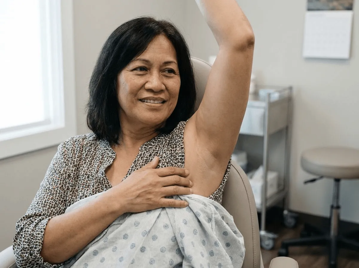 Close-up of smooth underarm skin showing long-term laser hair removal results
