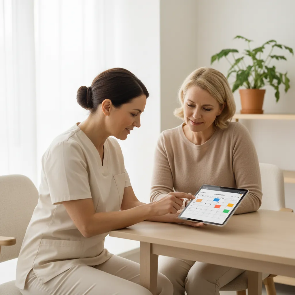 Patient receiving guidance on tirzepatide dosing schedule from a provider