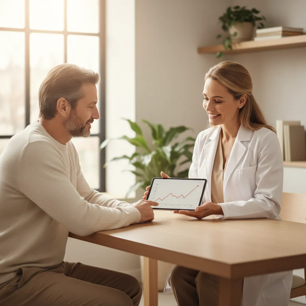 Provider reviewing weight loss charts and progress with a patient