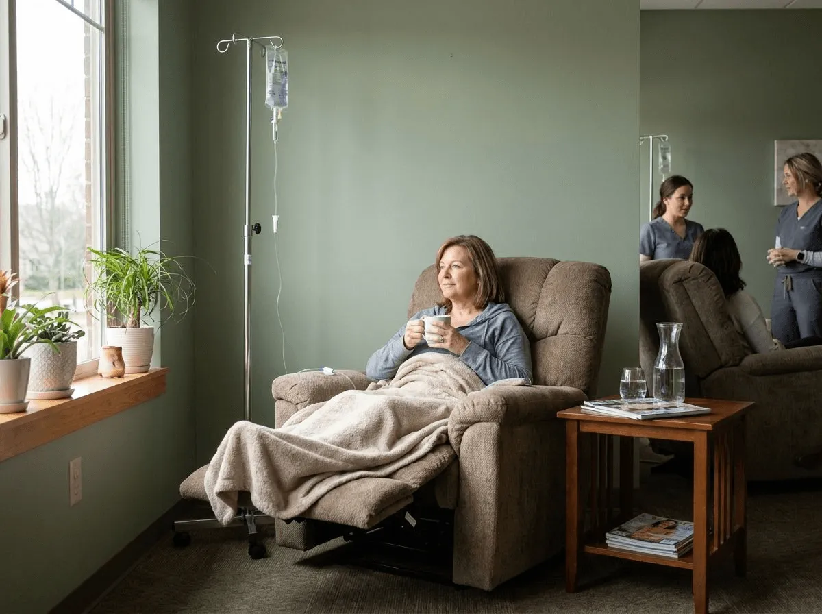 Comfortable infusion lounge with spa-like atmosphere