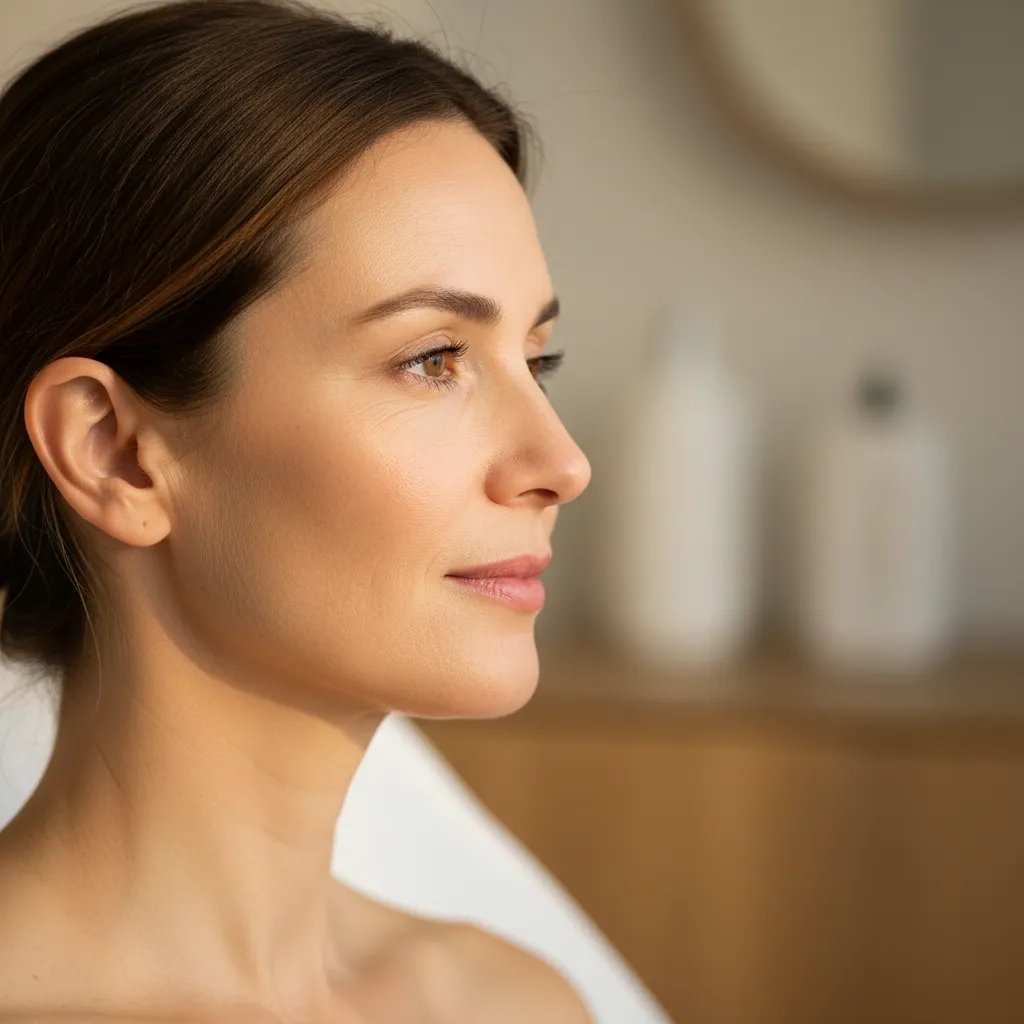 Profile portrait showing defined jawline and chin contour