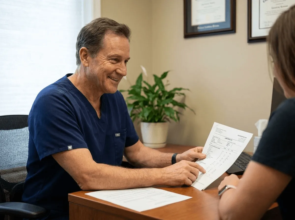 Lab results review with provider during wellness consultation