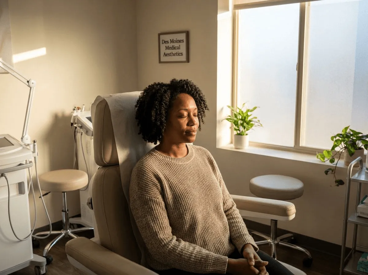 Woman relaxing in treatment room with smooth skin