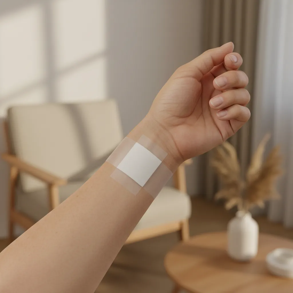 Close-up of properly bandaged treatment area after laser tattoo removal session