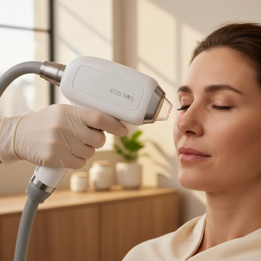 Close-up of vascular laser targeting spider veins on the face