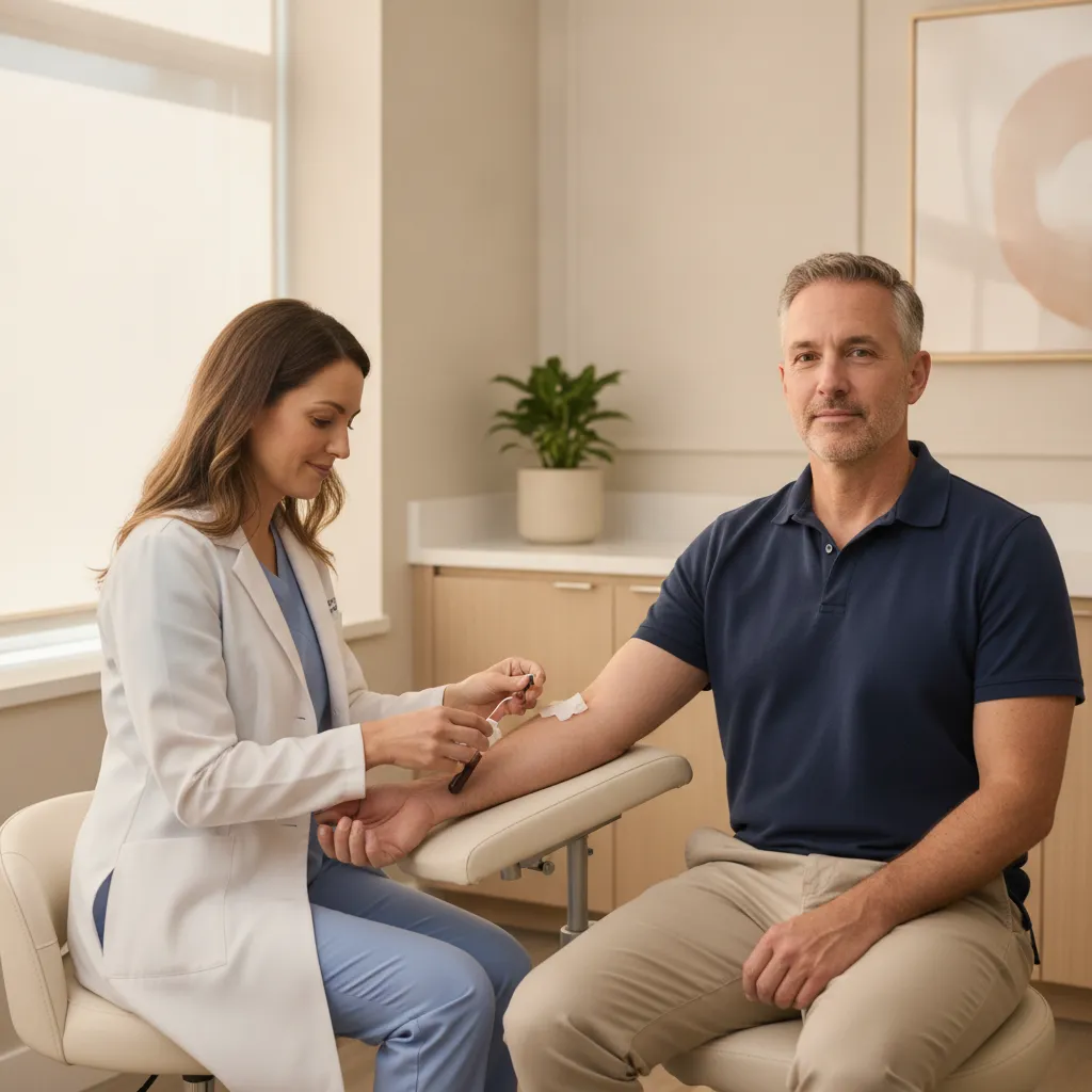 Nurse practitioner drawing baseline lab work for a testosterone therapy patient