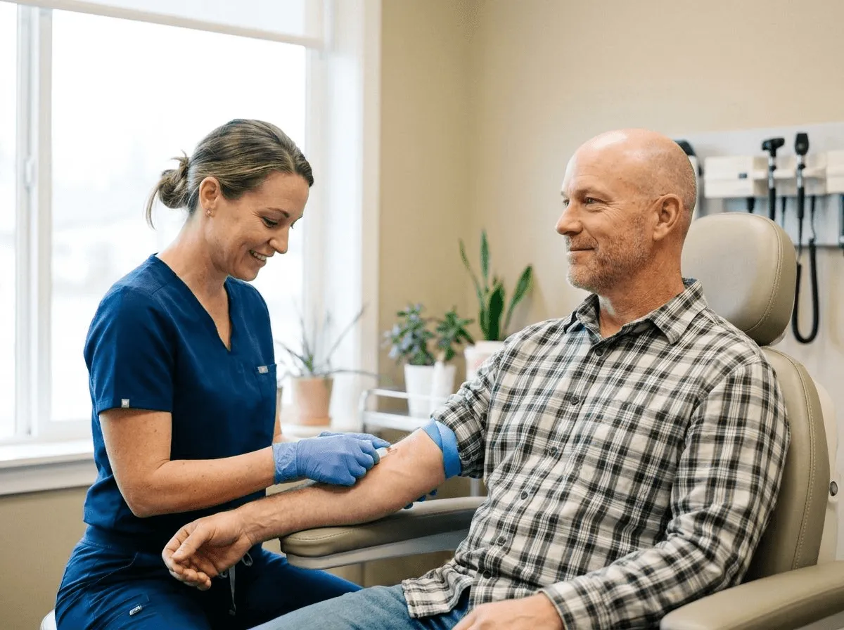 Nurse practitioner drawing baseline lab work for a testosterone therapy patient