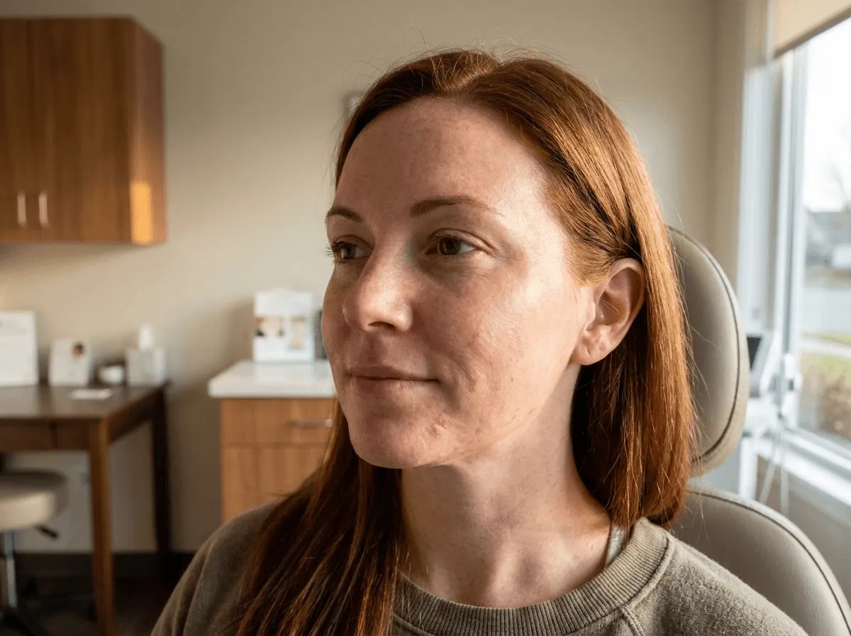 Close-up of smooth, refined skin showing results of RF microneedling treatment