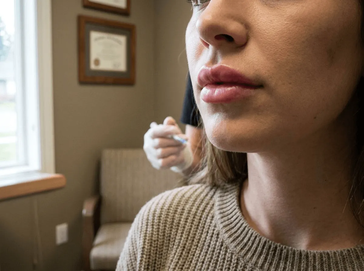 Close-up of natural lip volume after PRF EZ Gel lip enhancement