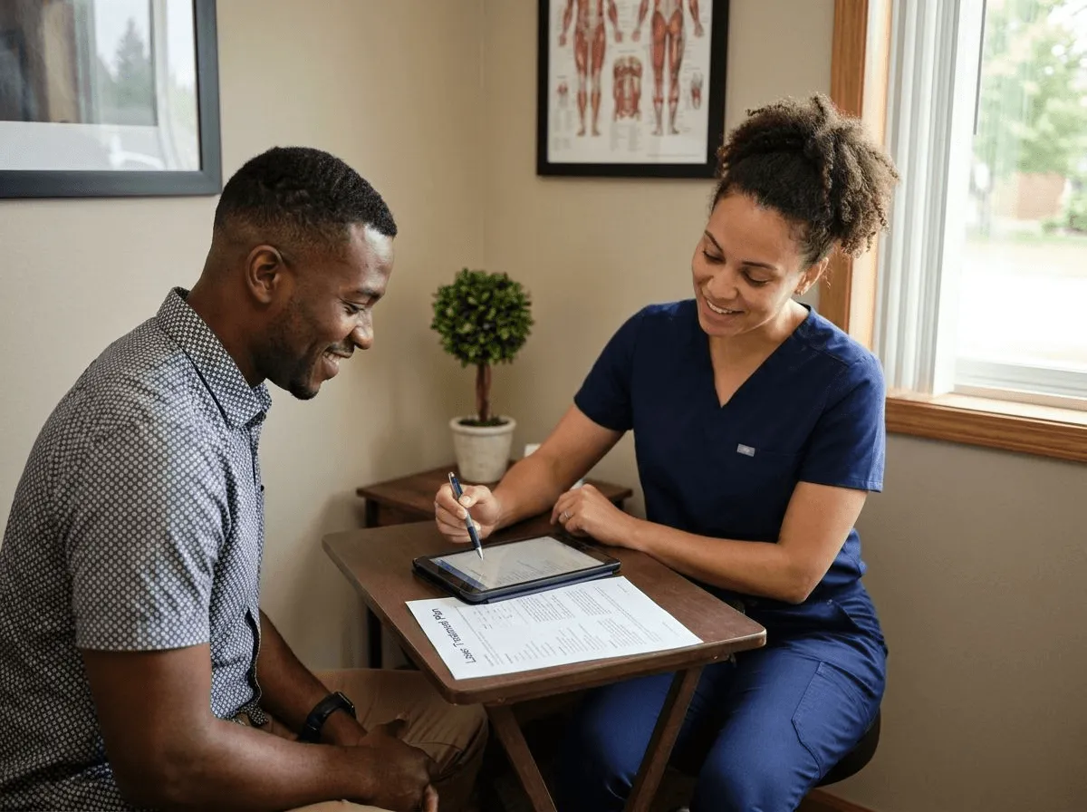 Patient and provider reviewing a laser hair removal treatment plan together