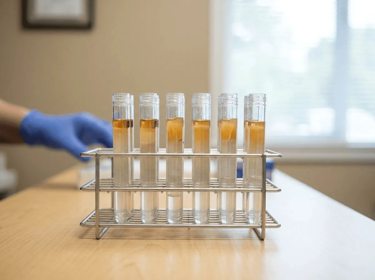 Close-up of PRF tubes showing the amber platelet-rich fibrin used in EZ Gel treatment