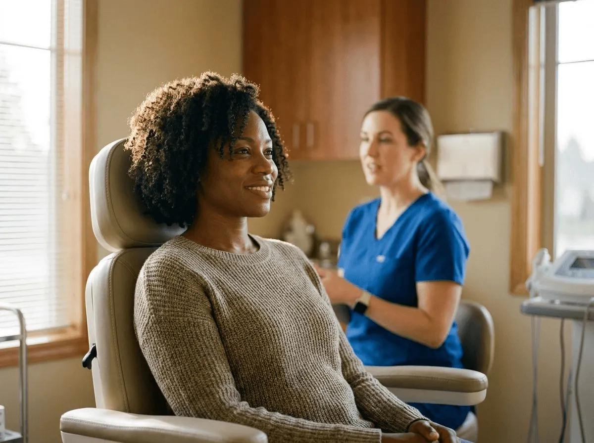 Woman with firm, lifted jawline and smooth neck after XTherma treatment