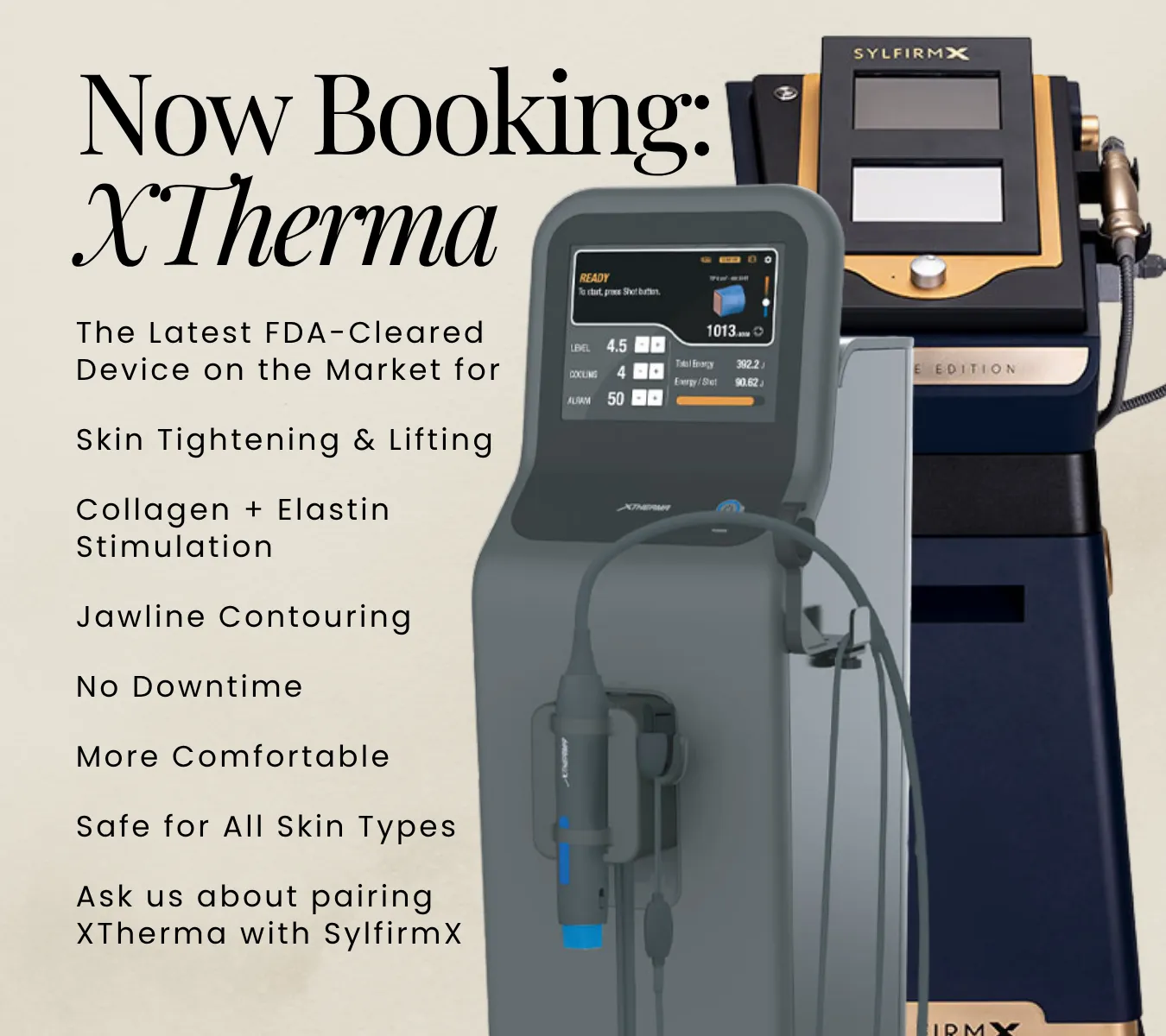 Now Booking: XTherma at Allen Medical Aesthetics in Des Moines, WA. The latest FDA-cleared device for skin tightening and lifting, with no downtime. Collagen and elastin stimulation, jawline contouring, and comfortable treatment safe for all skin types.