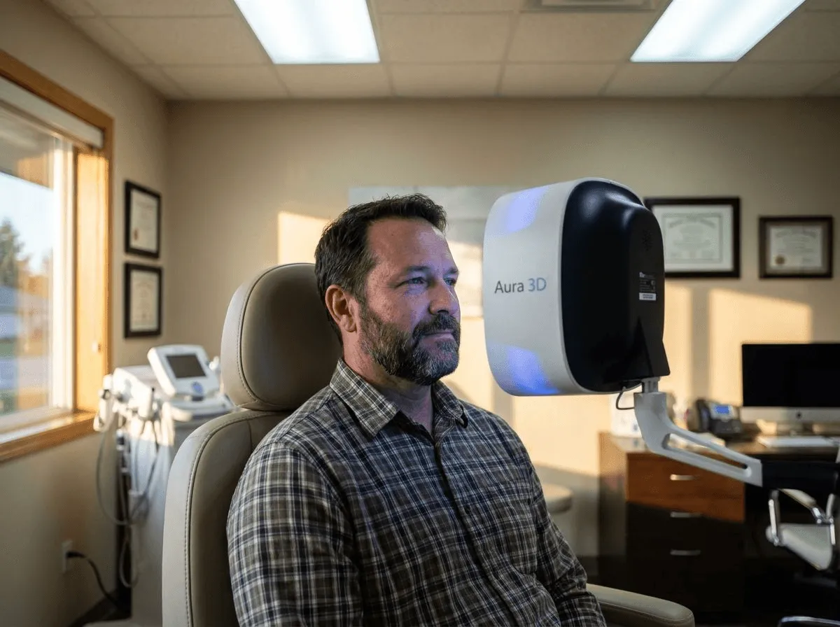 Aura 3D facial imaging scan capturing detailed skin analysis