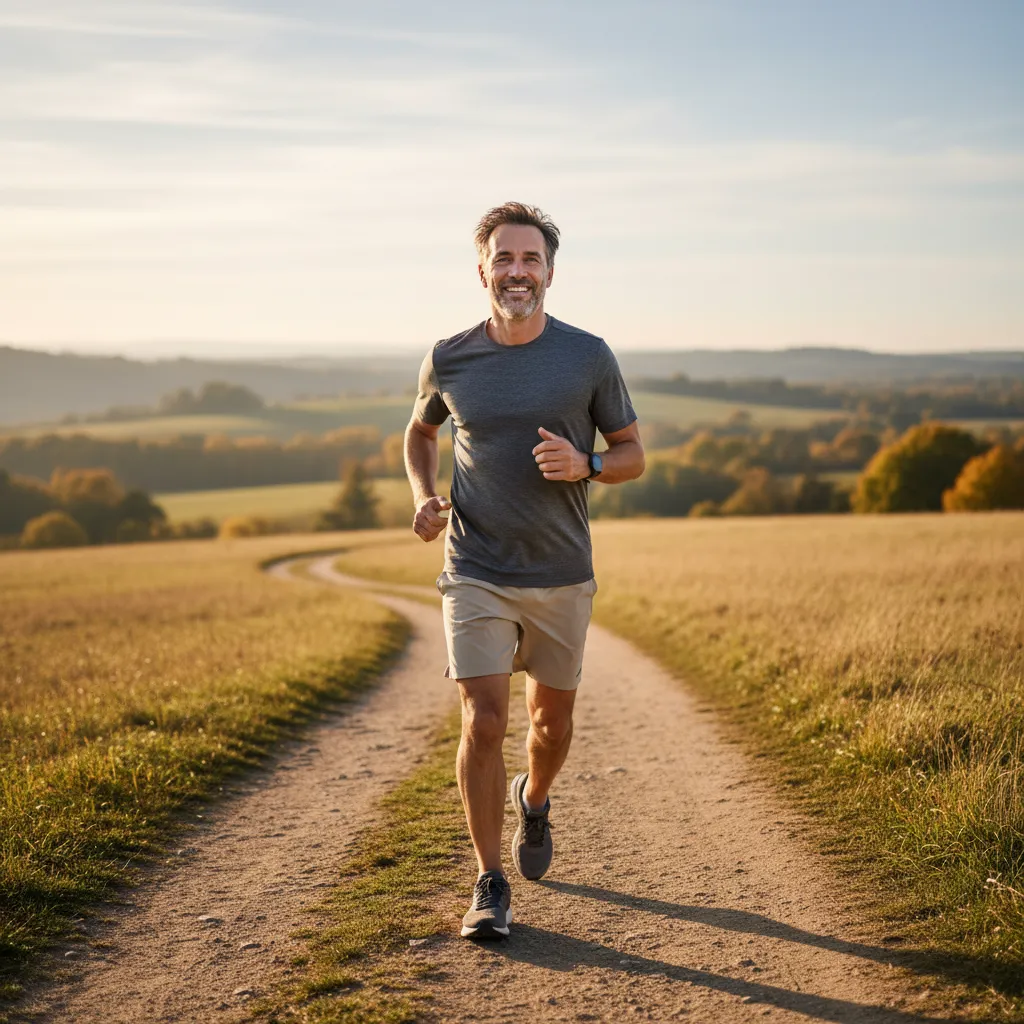 Active middle-aged man representing vitality and energy from optimized testosterone levels