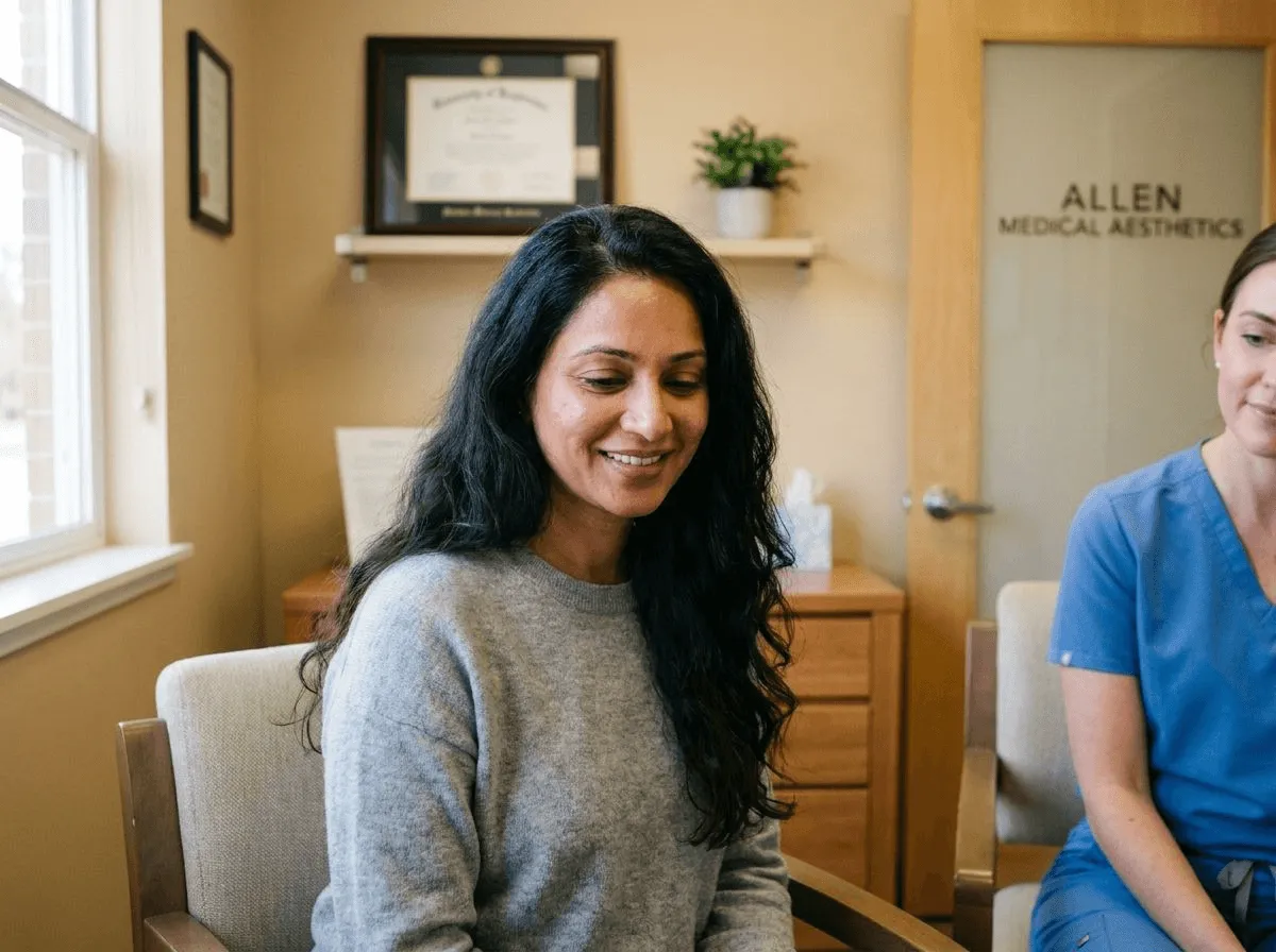 Woman with clear skin after broken blood vessel treatment at Allen Medical Aesthetics