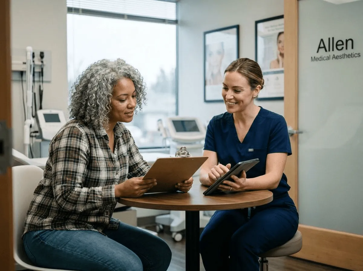 Woman consulting with a provider about Botox and medication interactions at Allen Medical Aesthetics