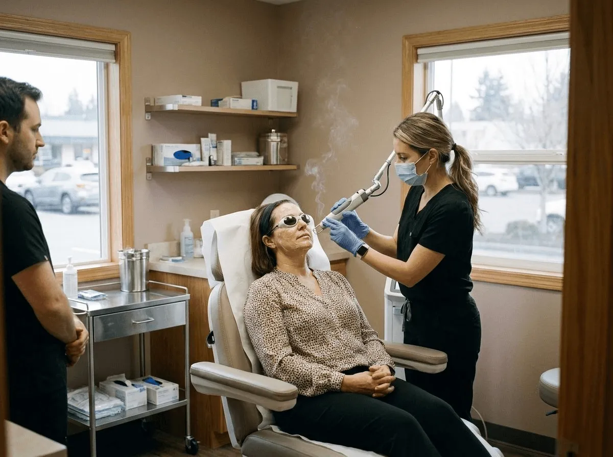 CO2 fractional laser resurfacing treatment in progress