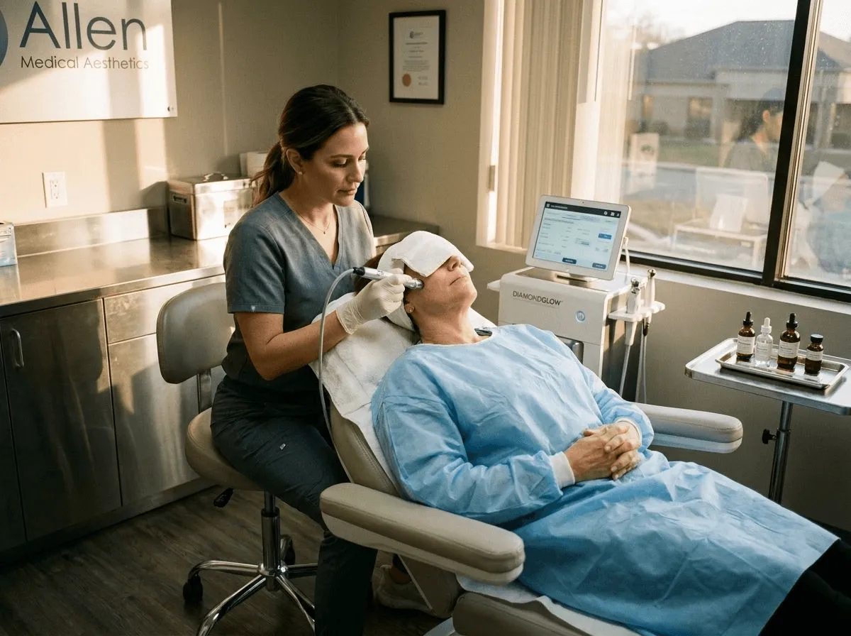 DiamondGlow facial treatment in progress at Allen Medical Aesthetics