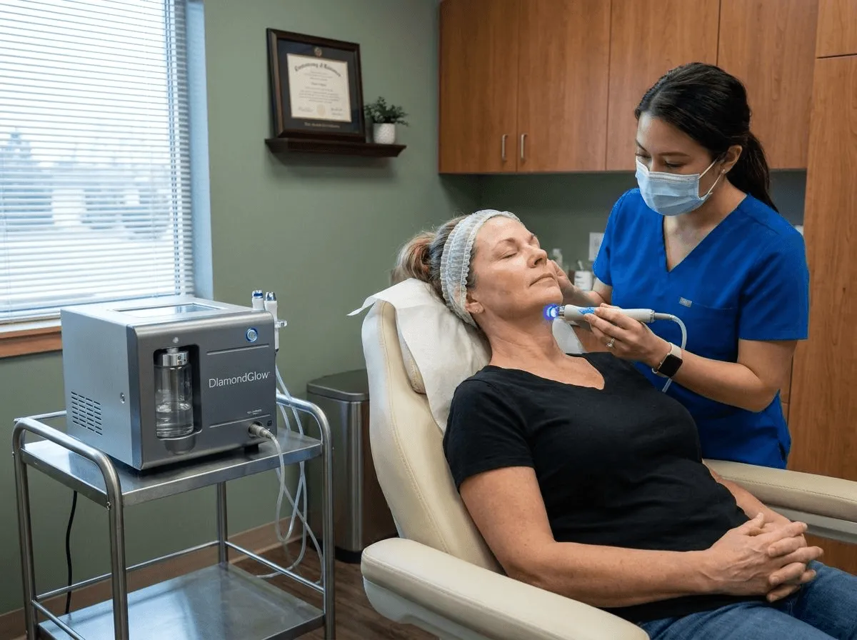 DiamondGlow facial treatment with diamond-tip handpiece