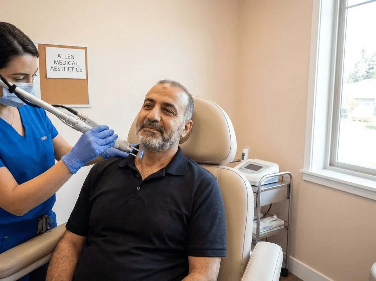 Patient receiving comfortable laser hair removal treatment at Allen Medical Aesthetics