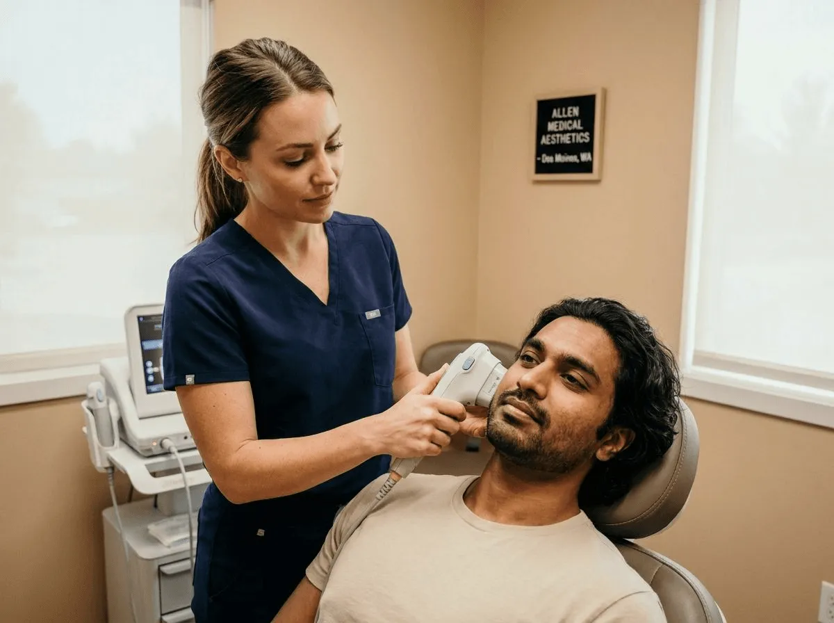 Provider performing Ultherapy HIFU treatment on a patient at Allen Medical Aesthetics