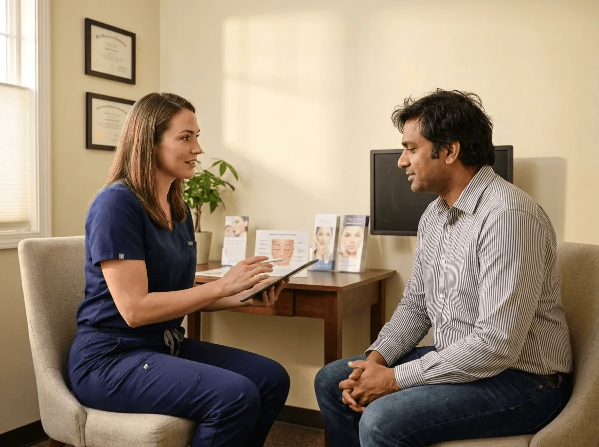 Provider discussing Dysport and Botox treatment options with a patient