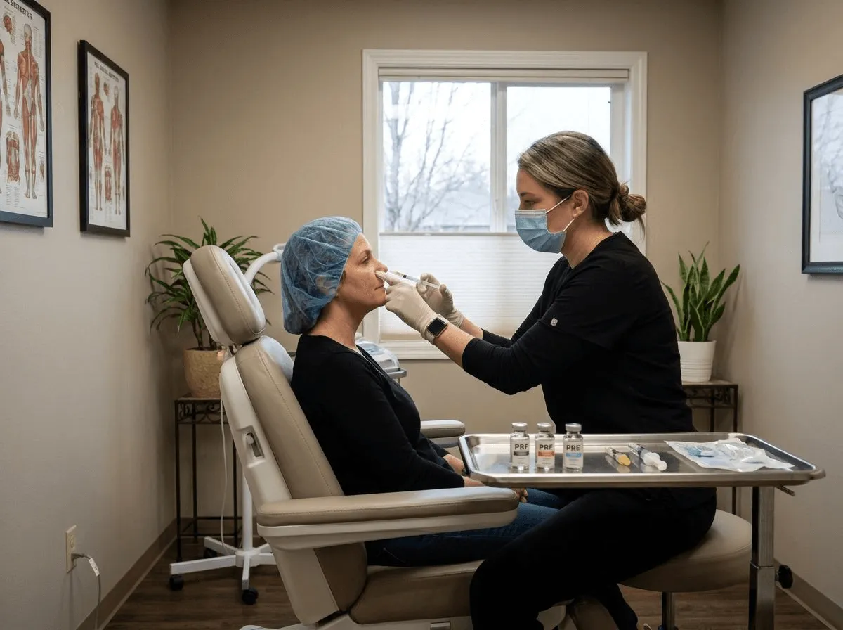 PRF EZ Gel treatment in progress showing the natural biofiller at Allen Medical Aesthetics
