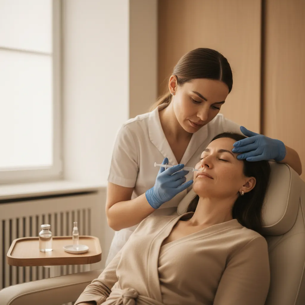 Provider preparing hyaluronidase injection for filler dissolution