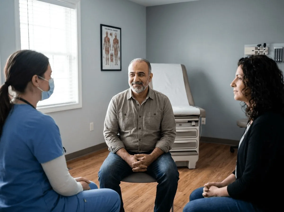 Couple in wellness clinic consultation room