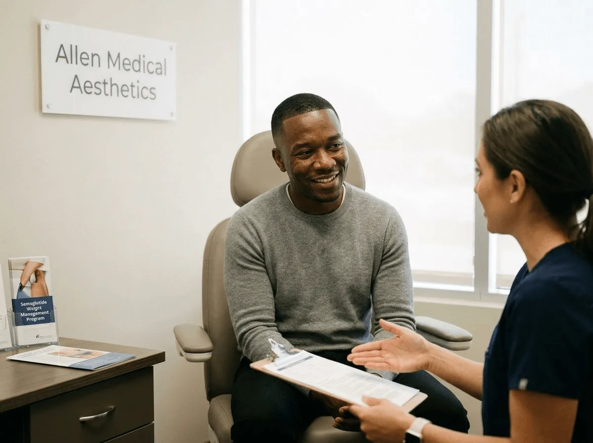 Patient in a consultation about semaglutide weight loss treatment at Allen Medical Aesthetics