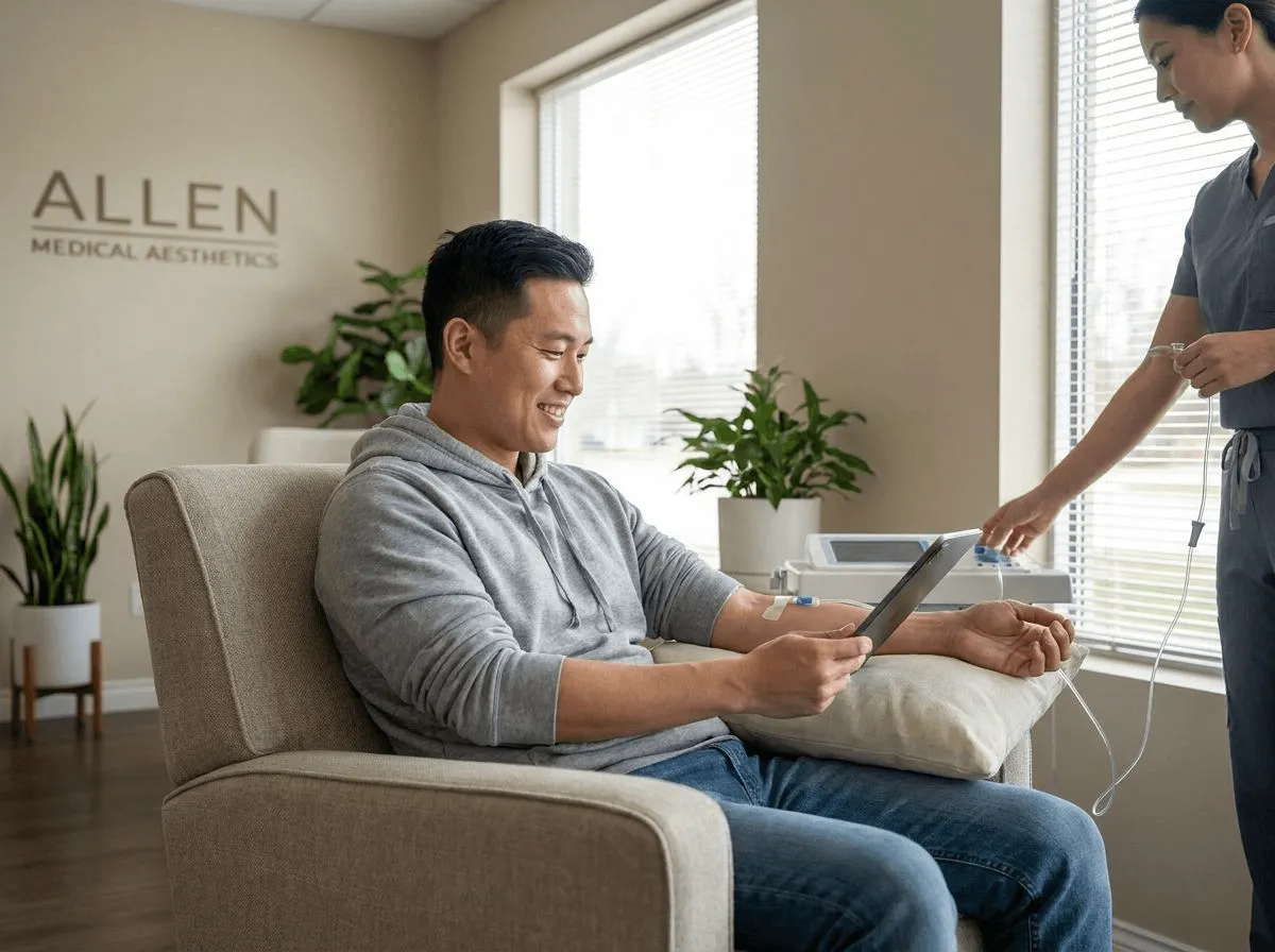 Active person recovering with IV therapy support at Allen Medical Aesthetics