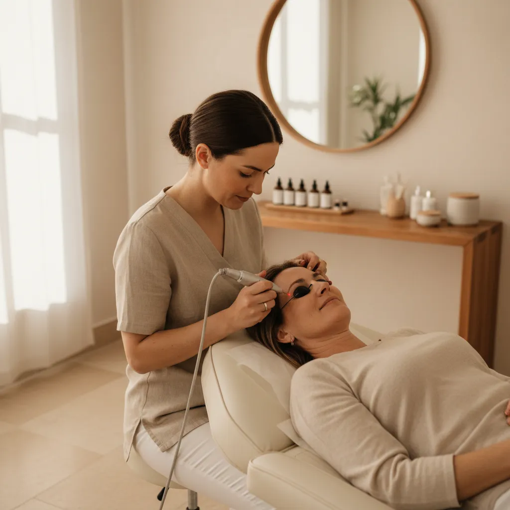 Patient receiving vascular laser treatment for spider veins at Allen Medical Aesthetics