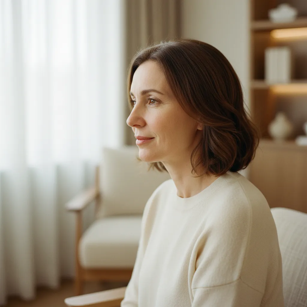 Profile portrait showing jawline and neck in consultation room