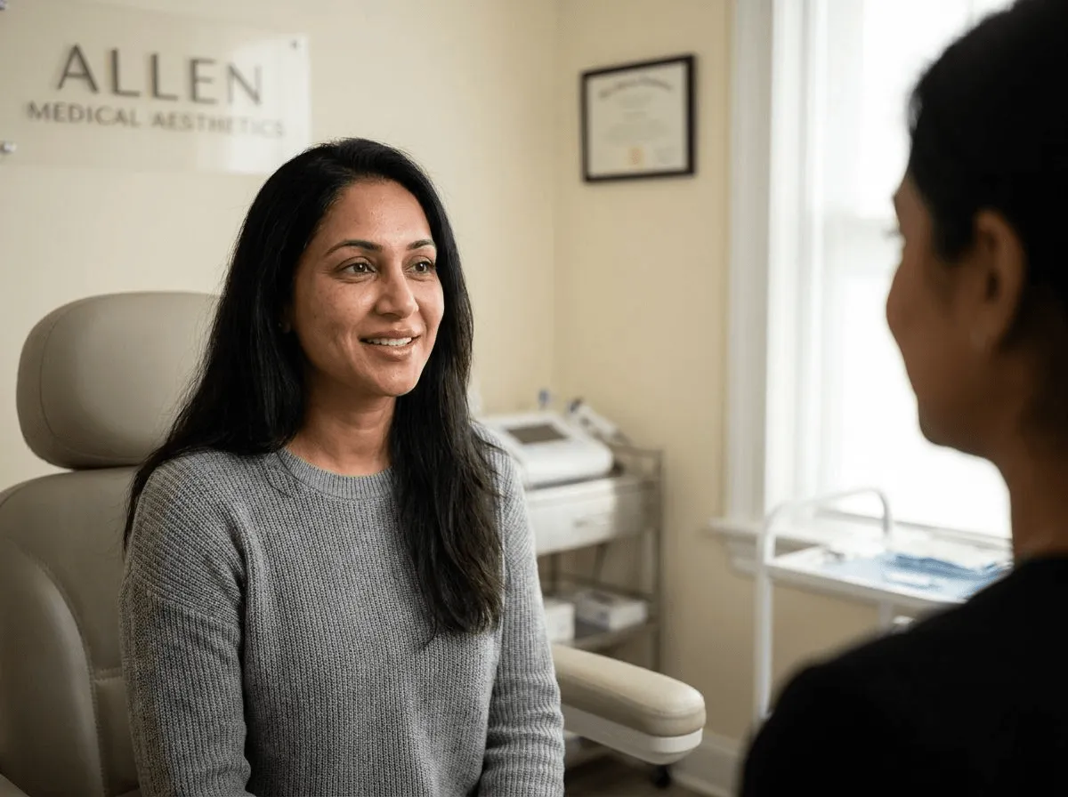 Woman with naturally enhanced lips from PRF EZ Gel treatment at Allen Medical Aesthetics